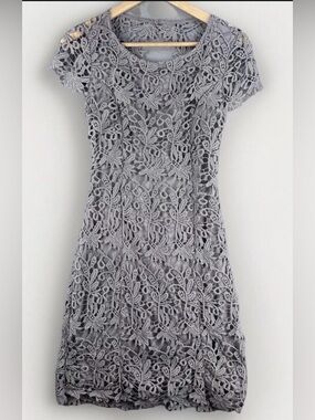 Lulus Dress Lavender Grey Size Small Crocheted Lace Open Back Sheath Coquette